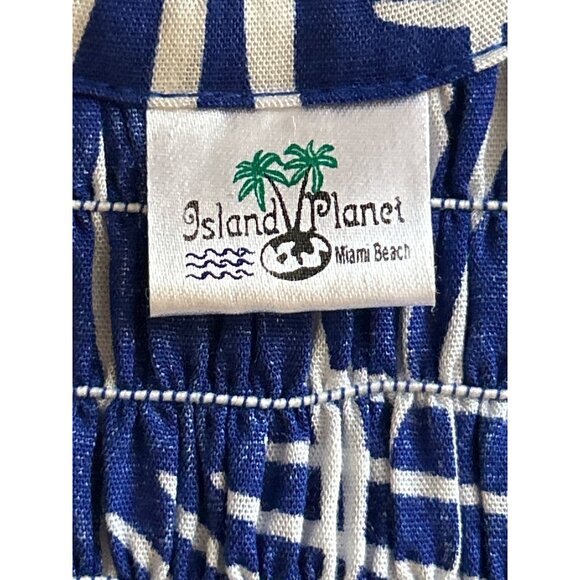 Island Planet Blue & White Sleeveless Midi Dress Womens Beachwear Vacay - Picture 4 of 7